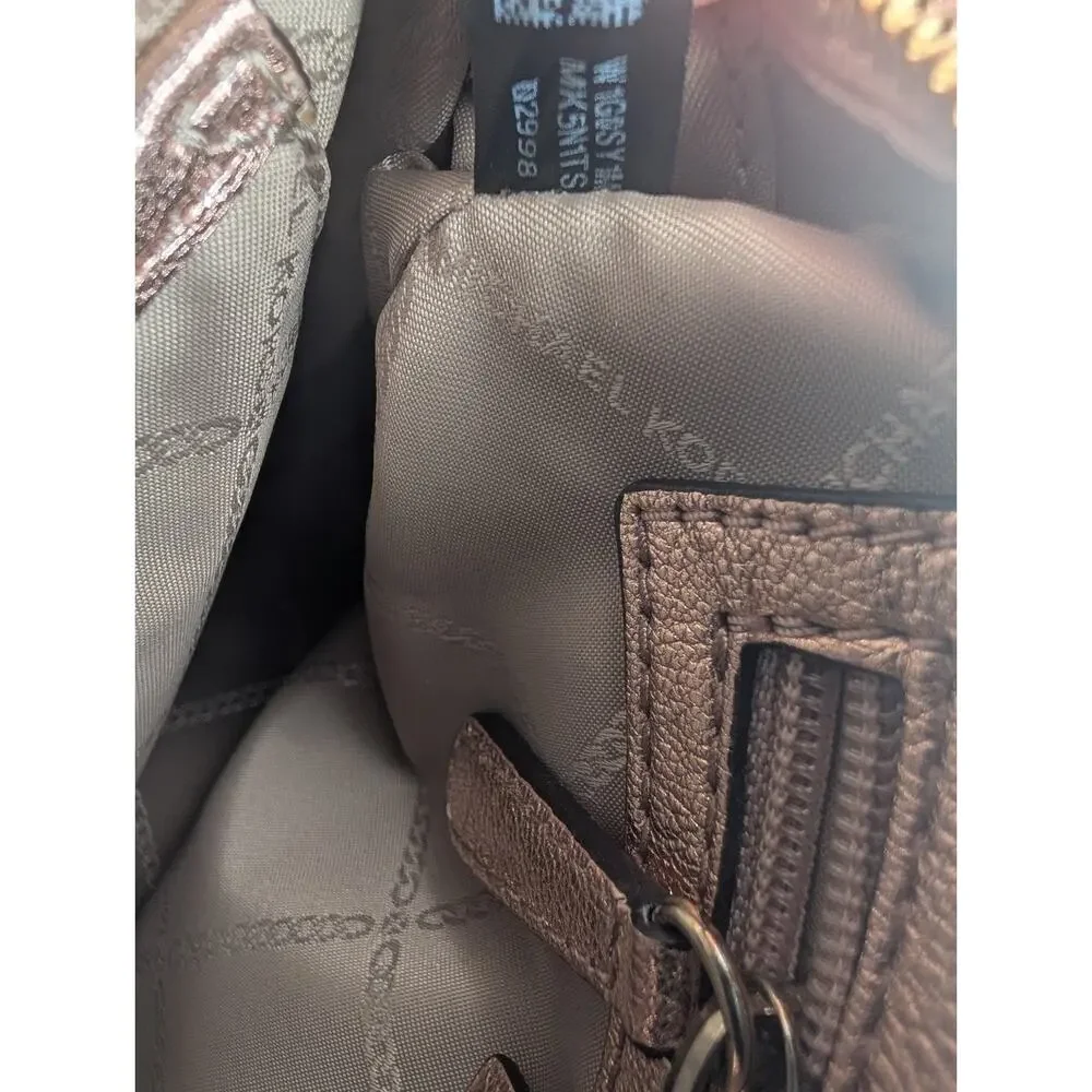 Michael Kors Rose Gold Quilted Metallic Leather Crossbody Bag Purse Small